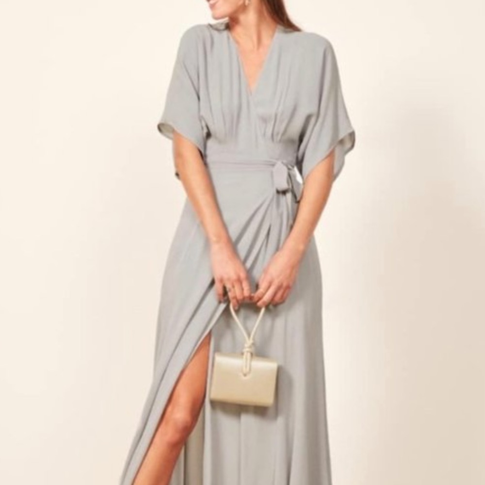 NWT Reformation Dress, Winslow Maxi Wrap Dress in Fog